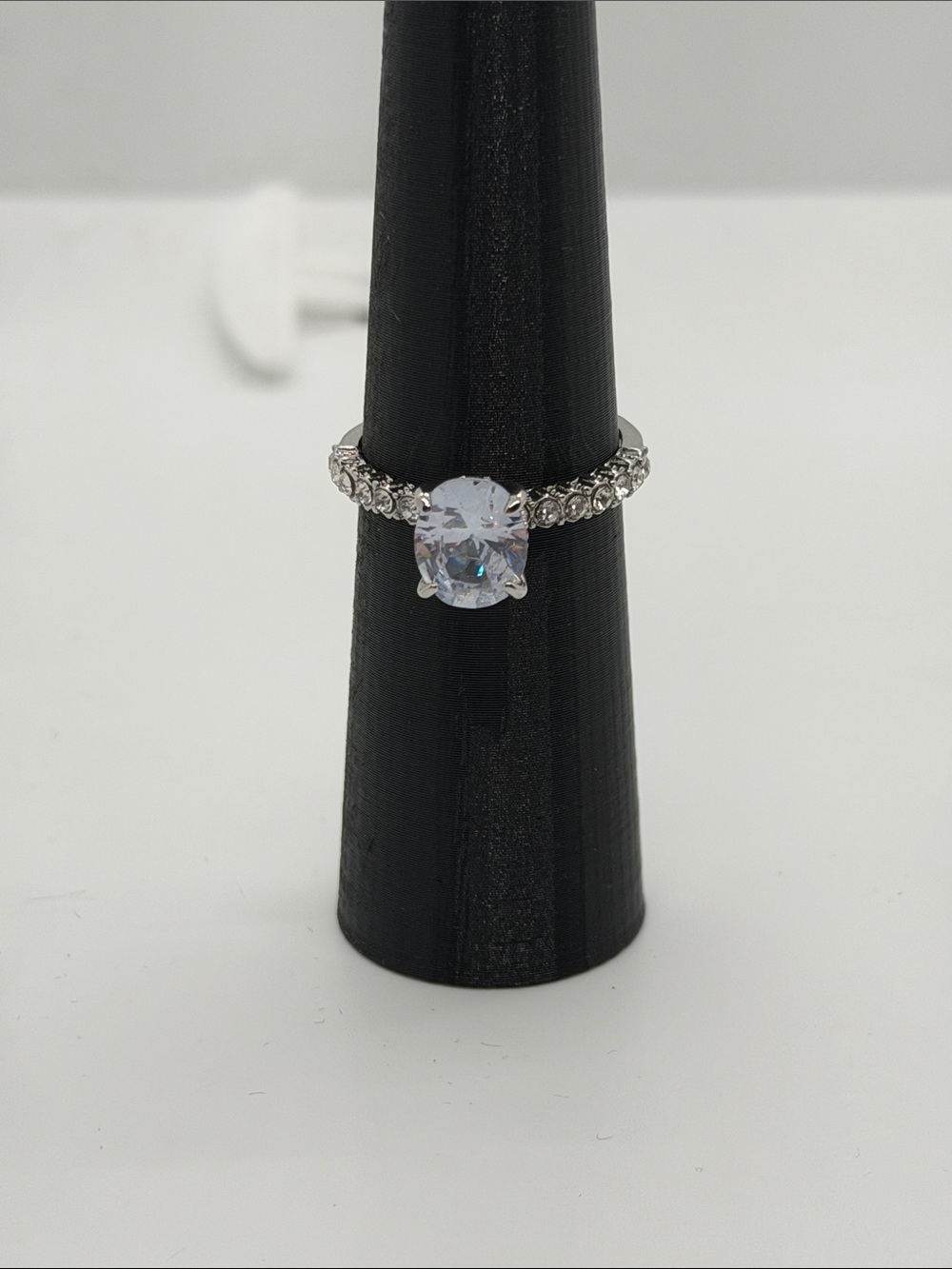 Classic Silver-Tone Cubic Zirconia Solitaire Engagement Ring - White 9 1/2 size
